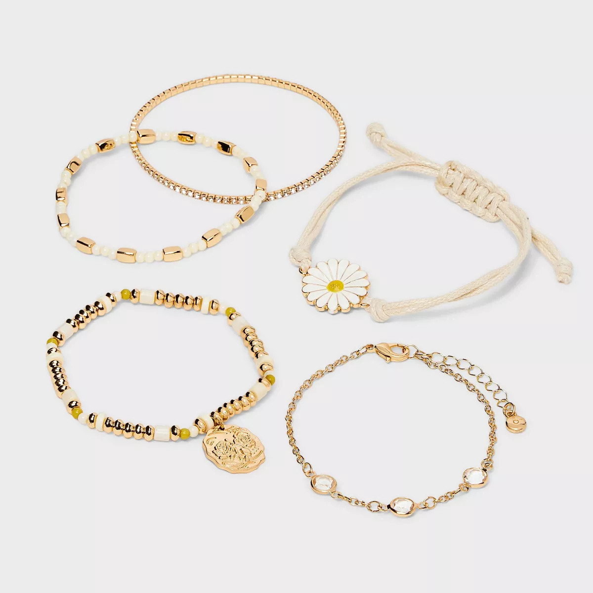 Dainty Chain with Coin and Flower Bracelet Set 5pc - Wild Fable™ Gold | Target
