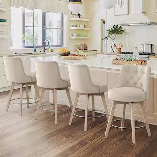 cozyman Rowland 26.5 in Seat Height Line Upholstered Fabric Counter Height Solid Wood Leg Swivel ... | The Home Depot