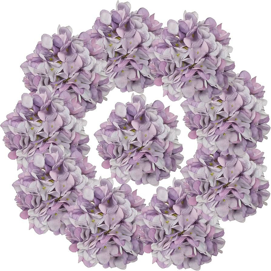7.1''Light Purple Hydrangea Artificial Flowers,10Pcs Artificial Silk Hydrangea Heads,81 Petals Fa... | Amazon (US)