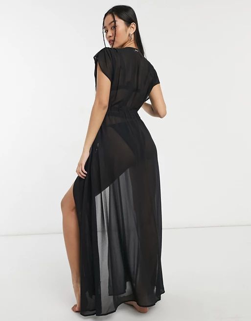 CK Swim st tropez tie front beach maxi dress in black | ASOS (Global)