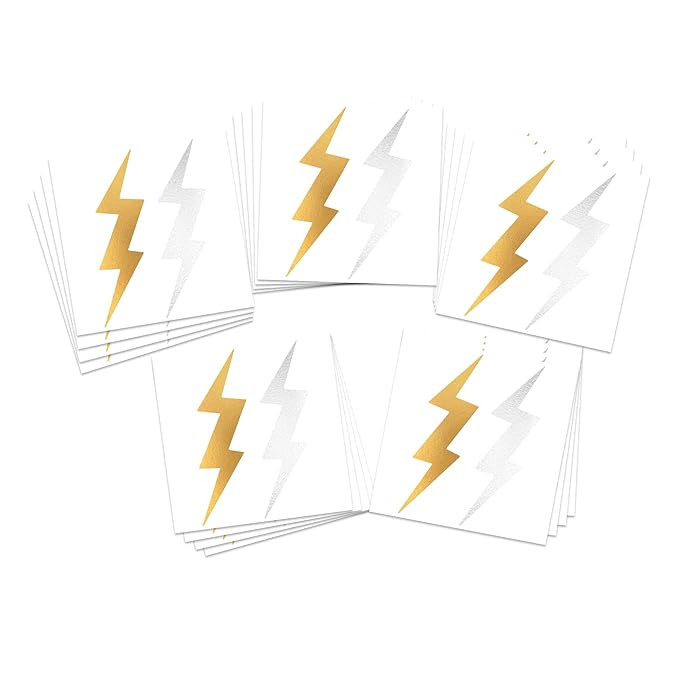 FashionTats Metallic Lightning Bolt Temporary Tattoos | 20-Pack | Silver & Gold Metallic | Skin S... | Amazon (US)