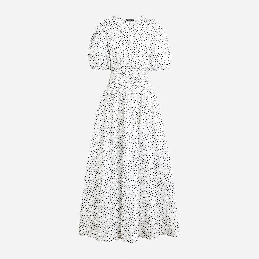 Puff-sleeve smocked-waist midi dress in dot | J.Crew US