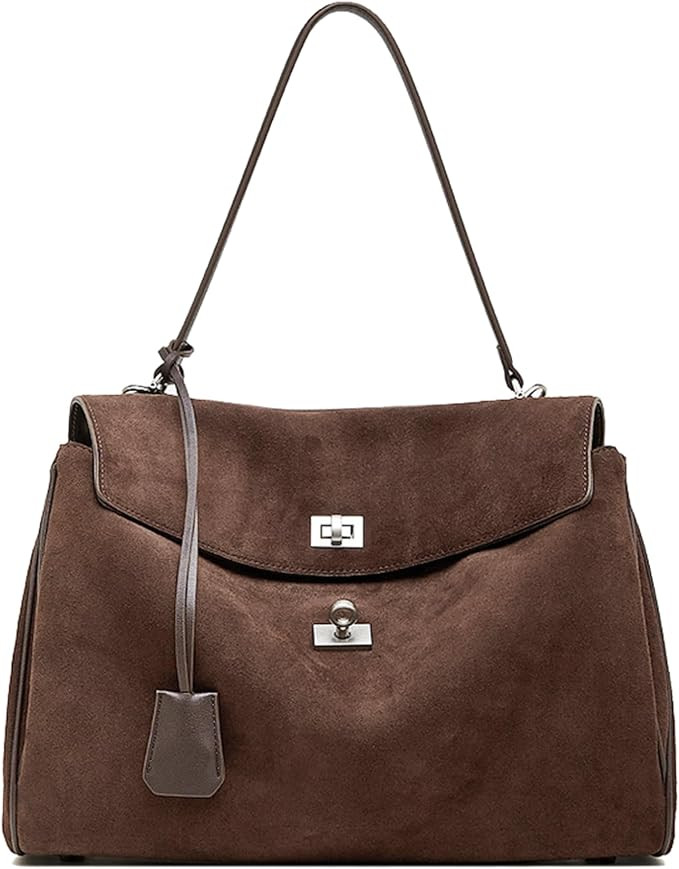 Suede Tote Bag for Women, Soft Cowhide Leather Shoulder Bag | Large Capacity Ladies Handbags, Top... | Amazon (US)