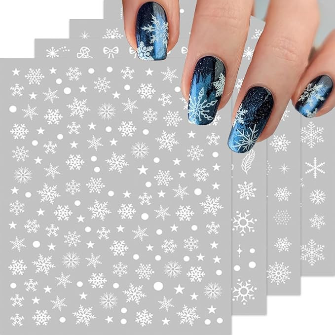 Snowflake Nail Art Stickers 10 Sheets Christmas Snowflake Nail Decals 3D Self-Adhesive Winter The... | Amazon (US)