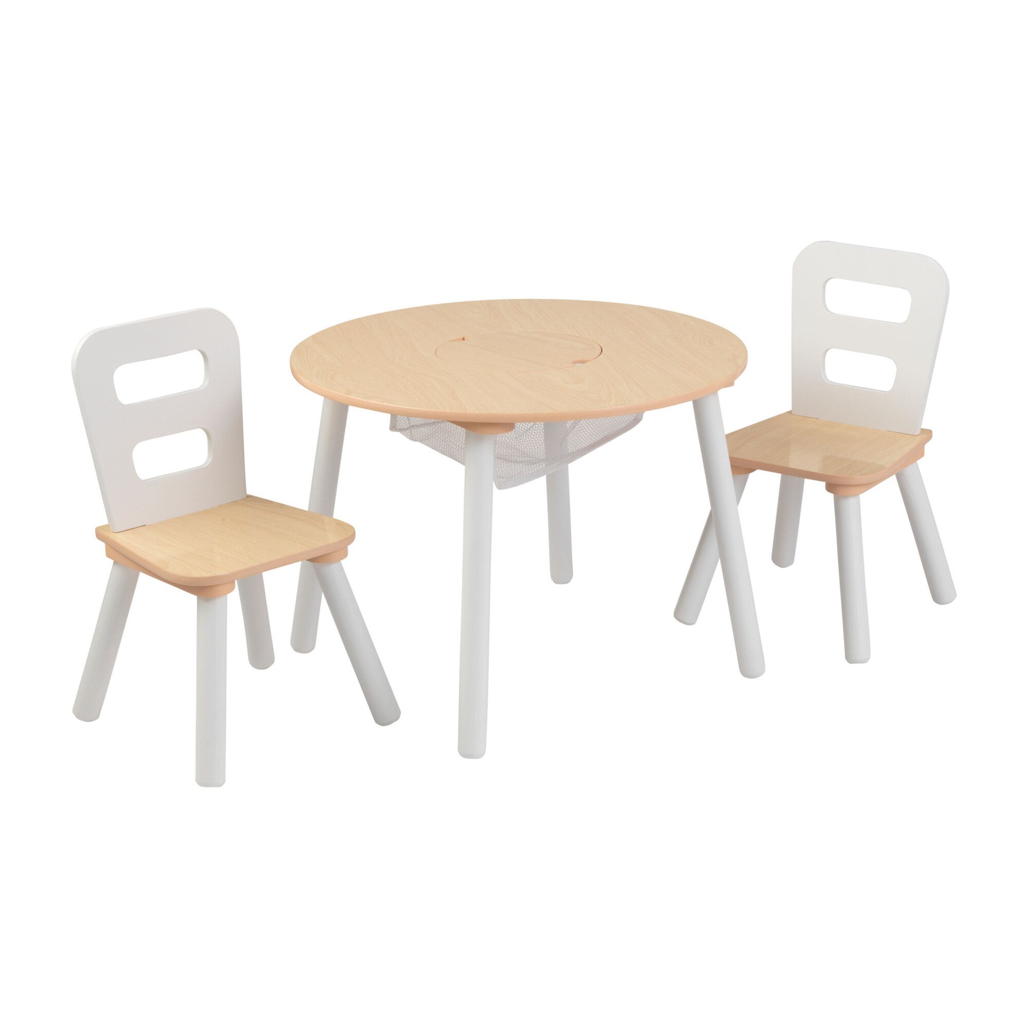 Round Storage Table and 2 Chair Set, Natural/White | Maisonette