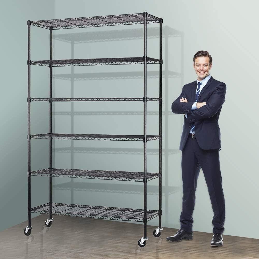 Storage Metal Shelf Wire Shelving Unit with Wheels 82"x48"x18" Sturdy Steel Heavy Duty 6 Tier Lay... | Amazon (US)