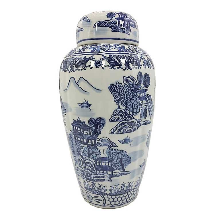Blue and White Ceramic Chinoiserie Jar | Kirkland's Home
