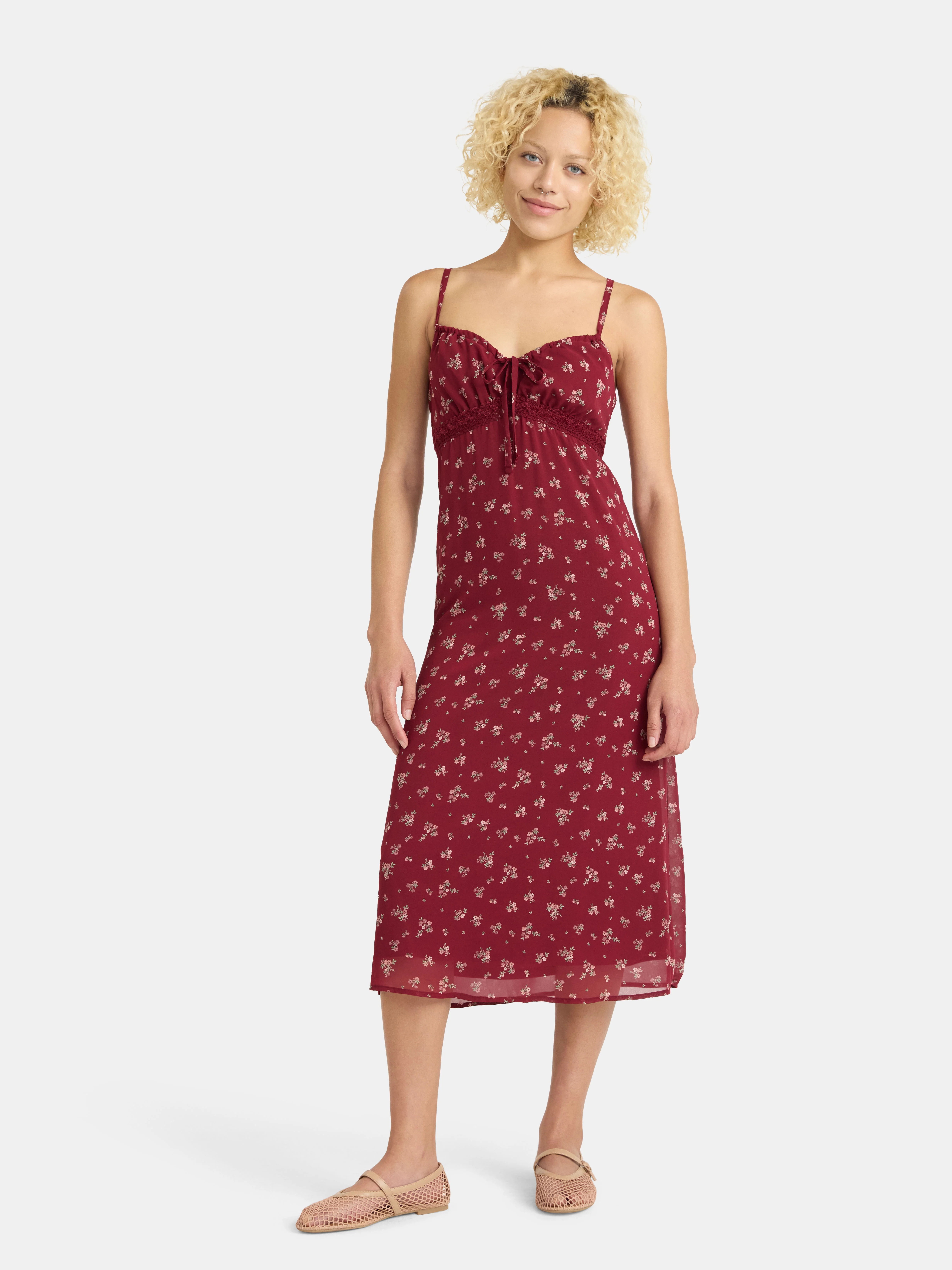 No Boundaries Maxi Dress with Lace Trim, Women’s | Walmart (US)