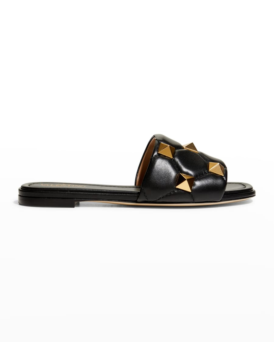 Valentino Garavani Roman Stud 5mm Flat Slide Sandals | Neiman Marcus