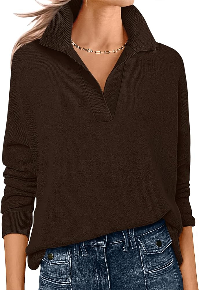ANRABESS Womens Polo V Neck Long Sleeve Sweaters Lightweight Dressy Casual Business Basic Knit Pu... | Amazon (US)