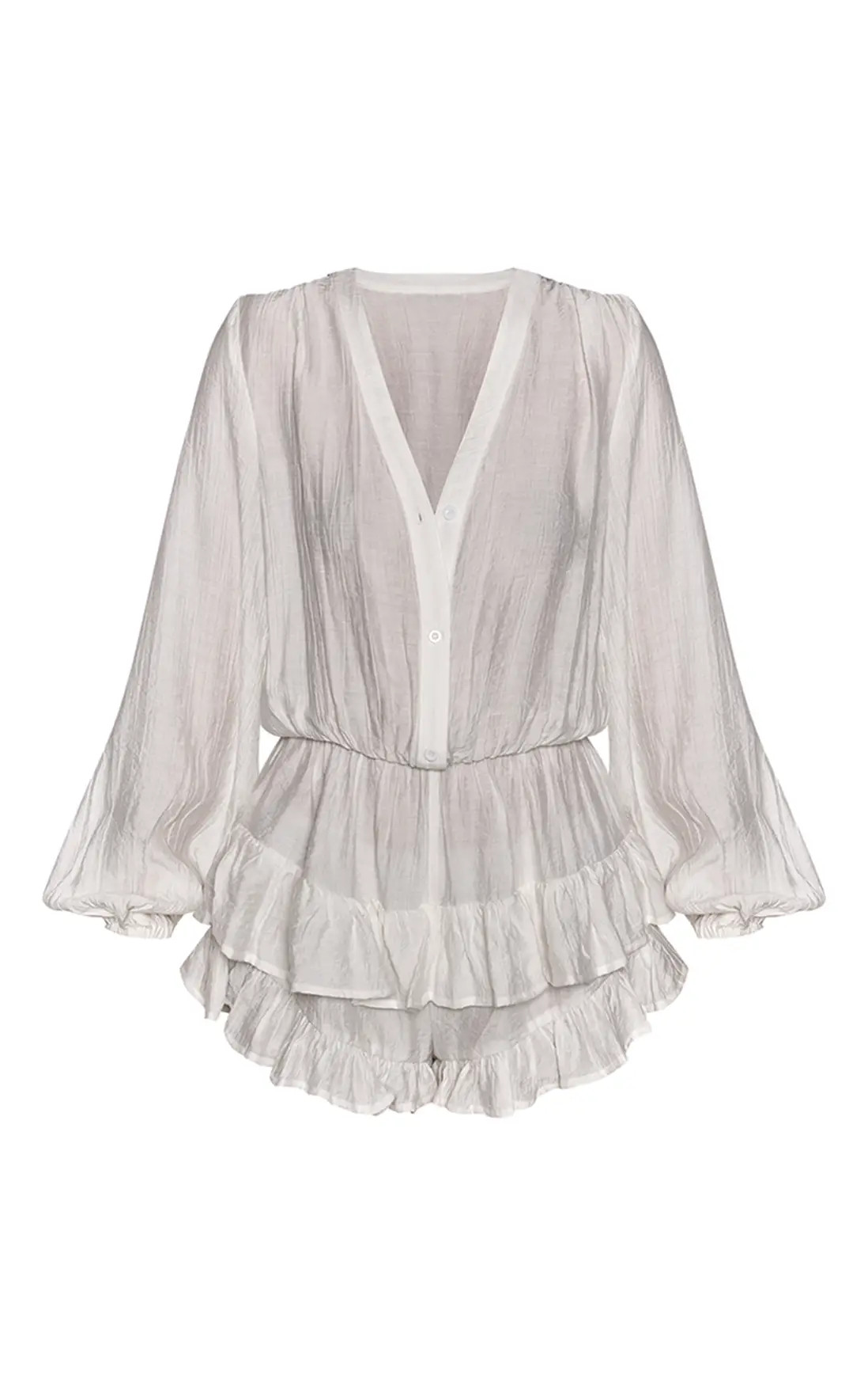 White Chiffon Shift Frill Playsuit | PrettyLittleThing US