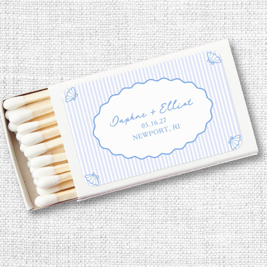 Coastal Chic Blue Hand Drawn Personalized Wedding Matchboxes | Zazzle