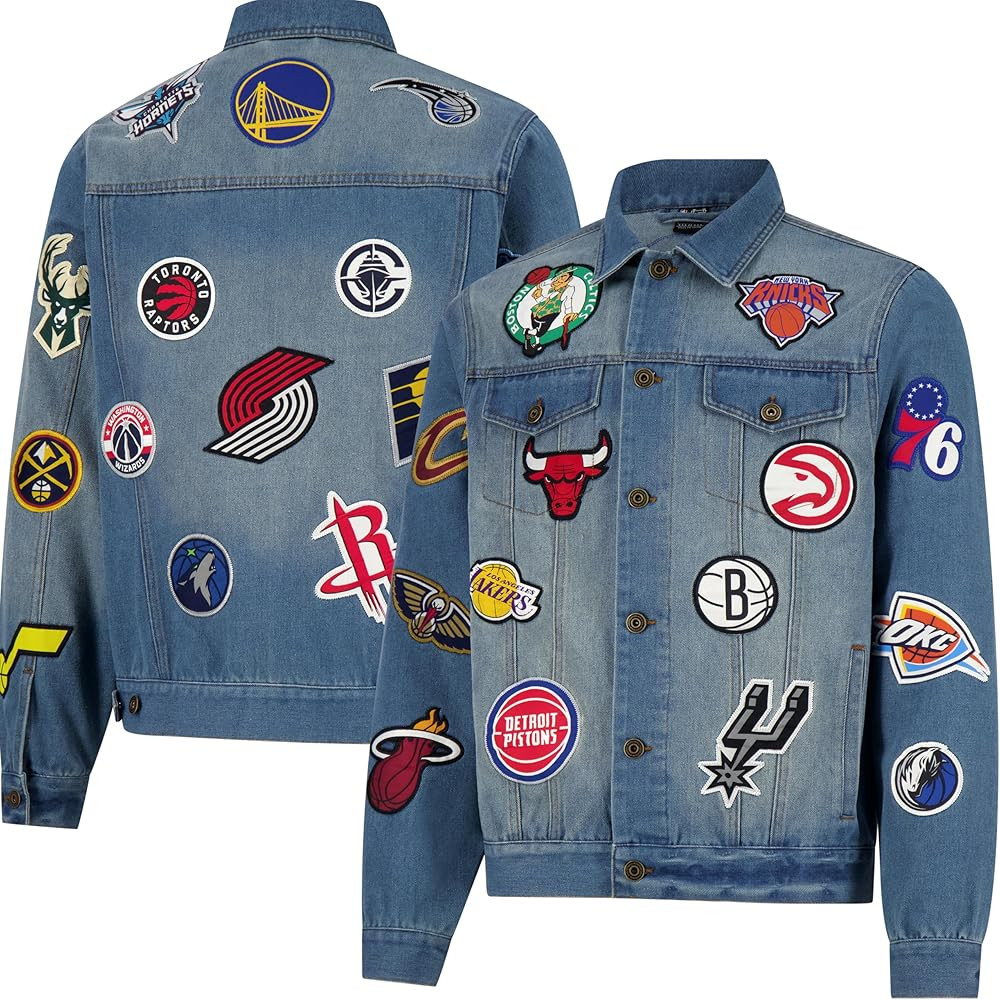Ultra Game Men's NBA Official Distressed Multi-Team Denim Patch Jean Jacket | Amazon (US)
