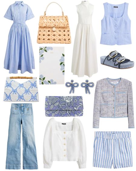 Hydrangea blue spring dresses and spring outfits. Love this cane handbag and spring accessories. 🩵

#LTKfindsunder100 #LTKworkwear #LTKSeasonal