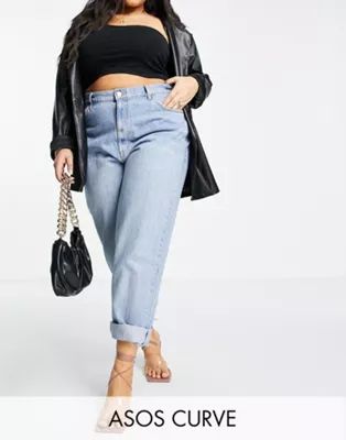 ASOS DESIGN Curve high rise 'slouchy' mom jeans in stonewash | ASOS (Global)