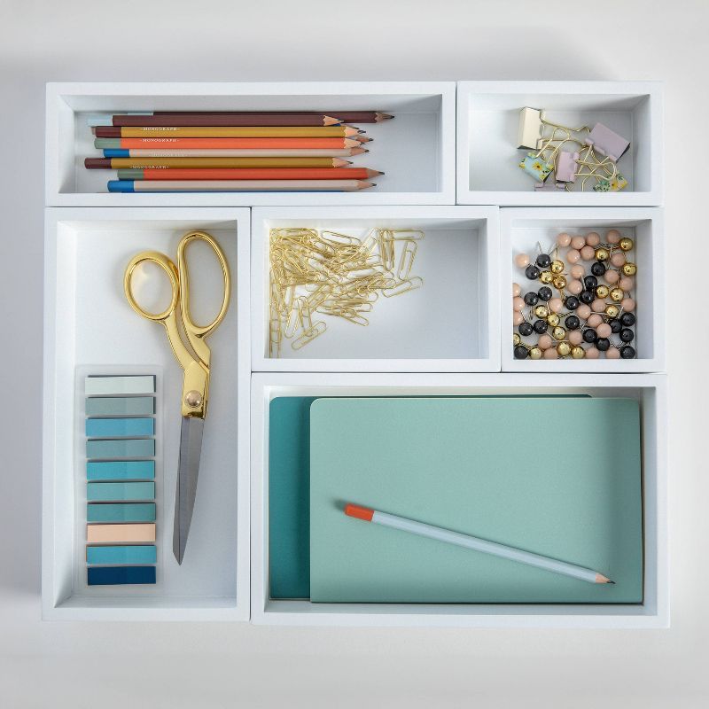 Martha Stewart 6 Compartment Wooden Desk Drawer Organizer Set White | Target