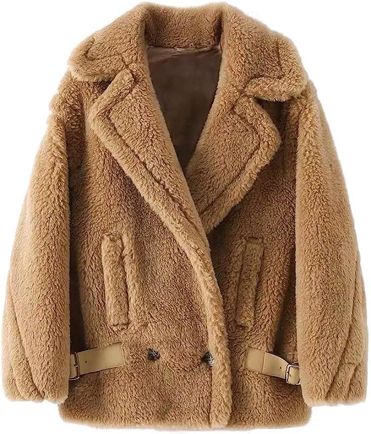 FLAVOR Women's Wool Teddy Coat Oversized Motorcycle Warm Winter Shearling Jacket Fur Fuzzy at Ama... | Amazon (US)