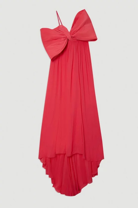 Taffeta Bow Detail Woven Maxi Dress | Karen Millen UK + IE + DE + NL