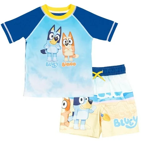 Bluey Bingo Toddler Boys Pullover Rash Guard and Swim Trunks Outfit Set Infant to Little Kid | Walmart (US)
