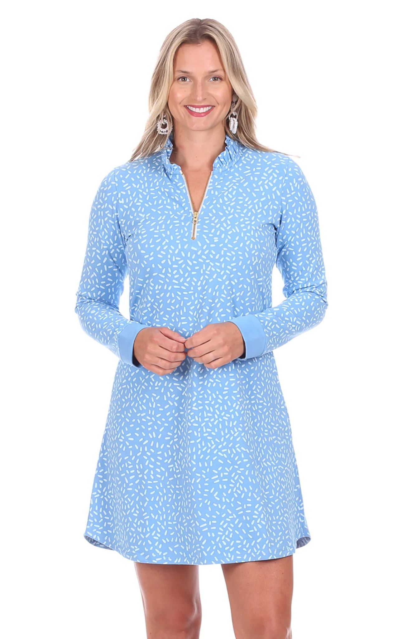 Solange Dress in Sea Blue Confetti | Duffield Lane