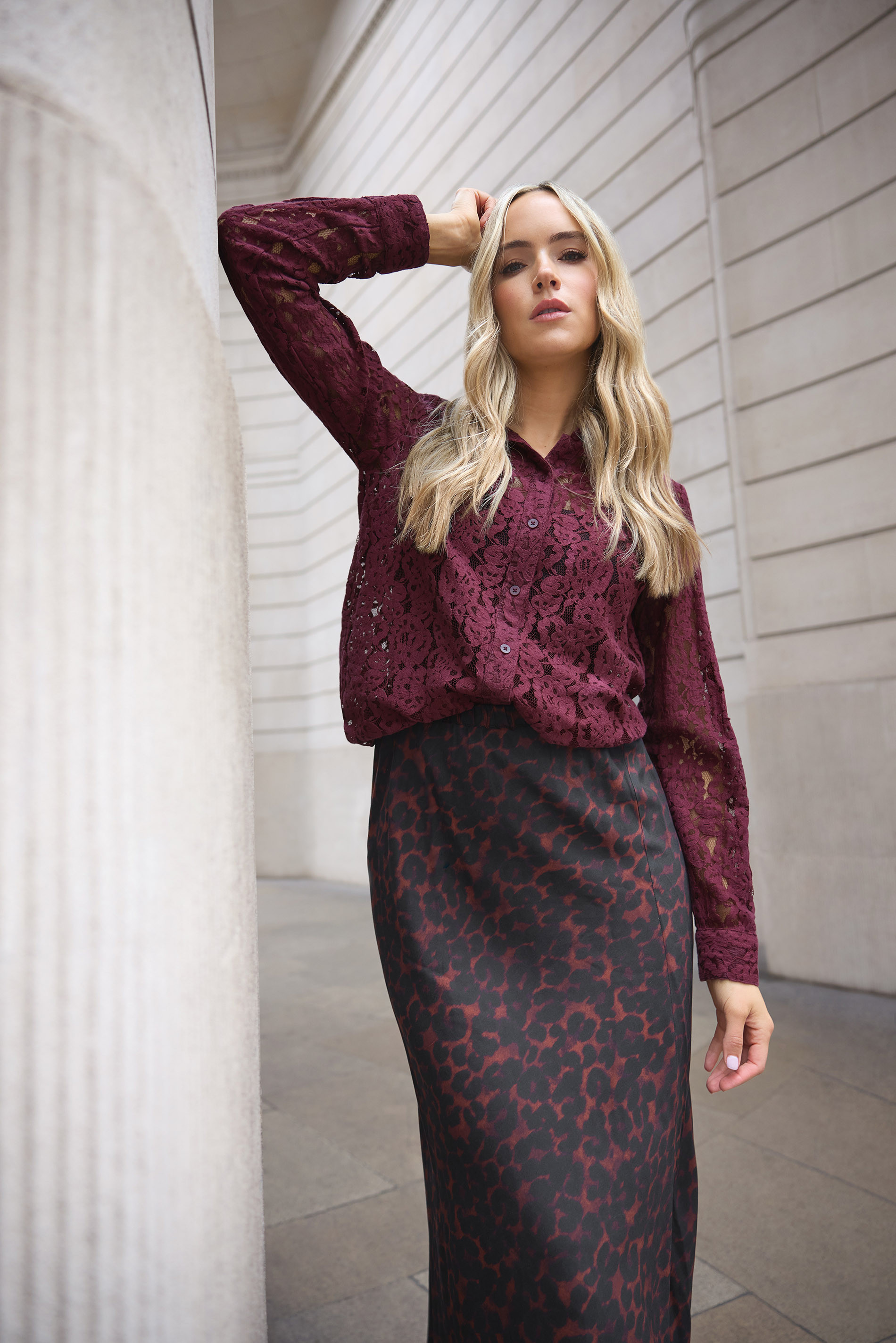 LTS Tall Burgundy Red Lace Long Sleeve Shirt | Long Tall Sally