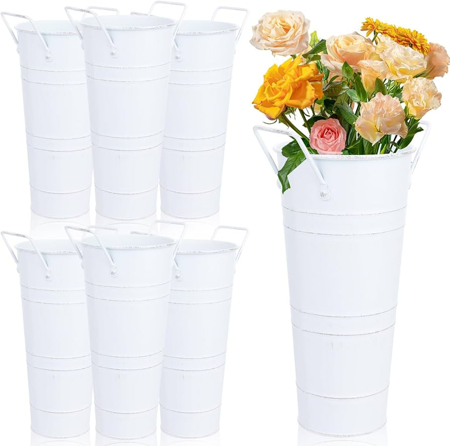Dualshine 6 Pcs Galvanized Bucket Flower Bar, 10 Inch Flower Bucket and Metal Vase with Handles, ... | Amazon (US)