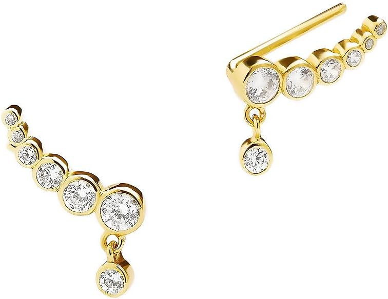 Obidos 14K Gold Plated Triple Huggie Illusion Stud Earrings | Double Huggie Hoop Earrings for One... | Amazon (US)