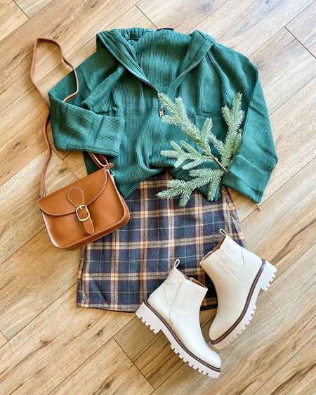 Holiday outfit. Plaid skirt. Amazon fashion. Cream Chelsea boots. Christmas outfit. 

#LTKGiftGuide #LTKSeasonal #LTKHoliday