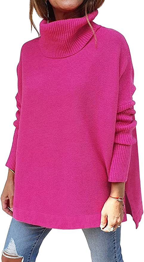 LILLUSORY Women's Turtleneck Oversized Sweaters 2023 Fall Long Batwing Sleeve Spilt Hem Tunic Pul... | Amazon (US)