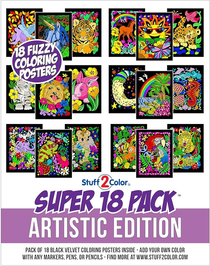 Super Pack of 18 Fuzzy Velvet Coloring Posters (Artistic Edition) - Great for Family Time, Arts &... | Amazon (US)