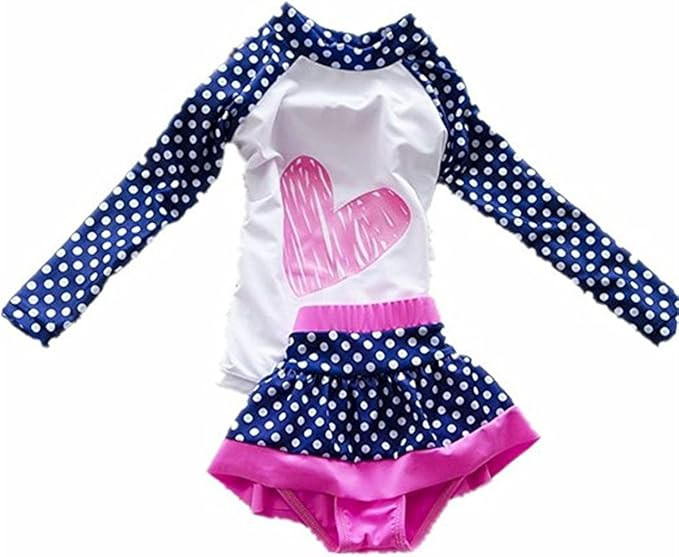 Baby Girls Kids Toddler 2 Pcs Long Sleever Polka Dots Swimsuit Rash Guard UPF 50+ UV | Amazon (US)