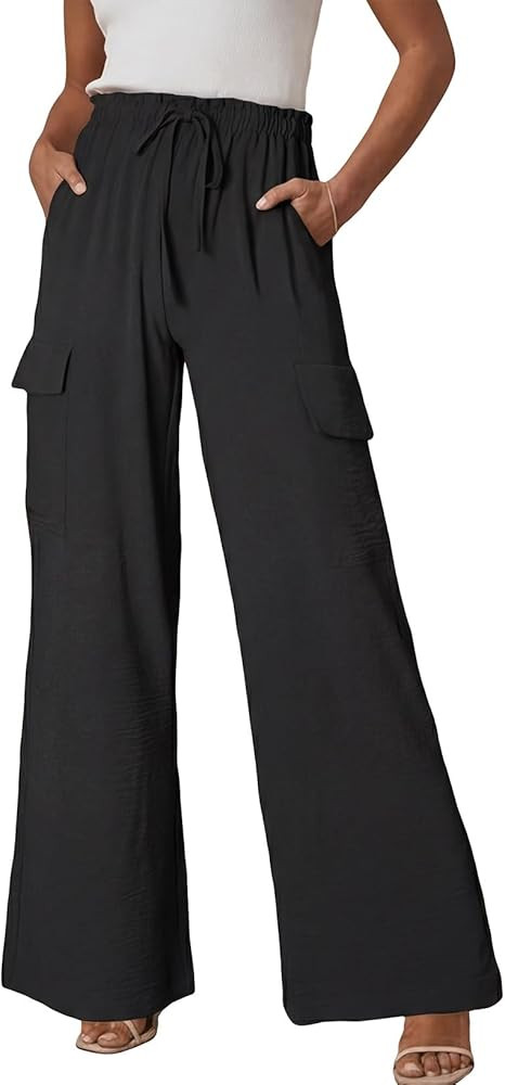 EVALESS Women Wide Leg Cargo Pants Summer Casual Drawstring Waist Lounge Trousers 2026 Beach Vaca... | Amazon (US)