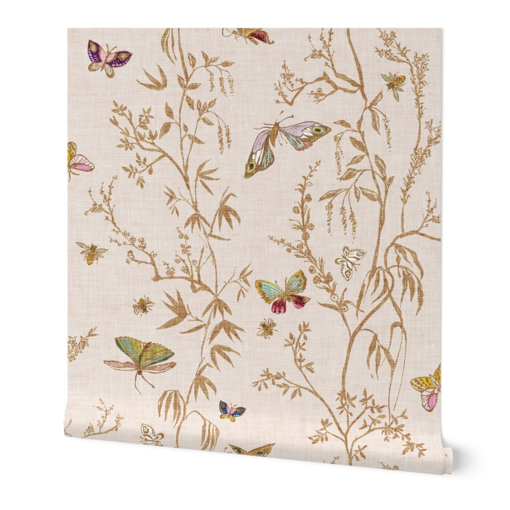 Wallpaper in Butterfly Chinoiserie (cream) LRG | Spoonflower