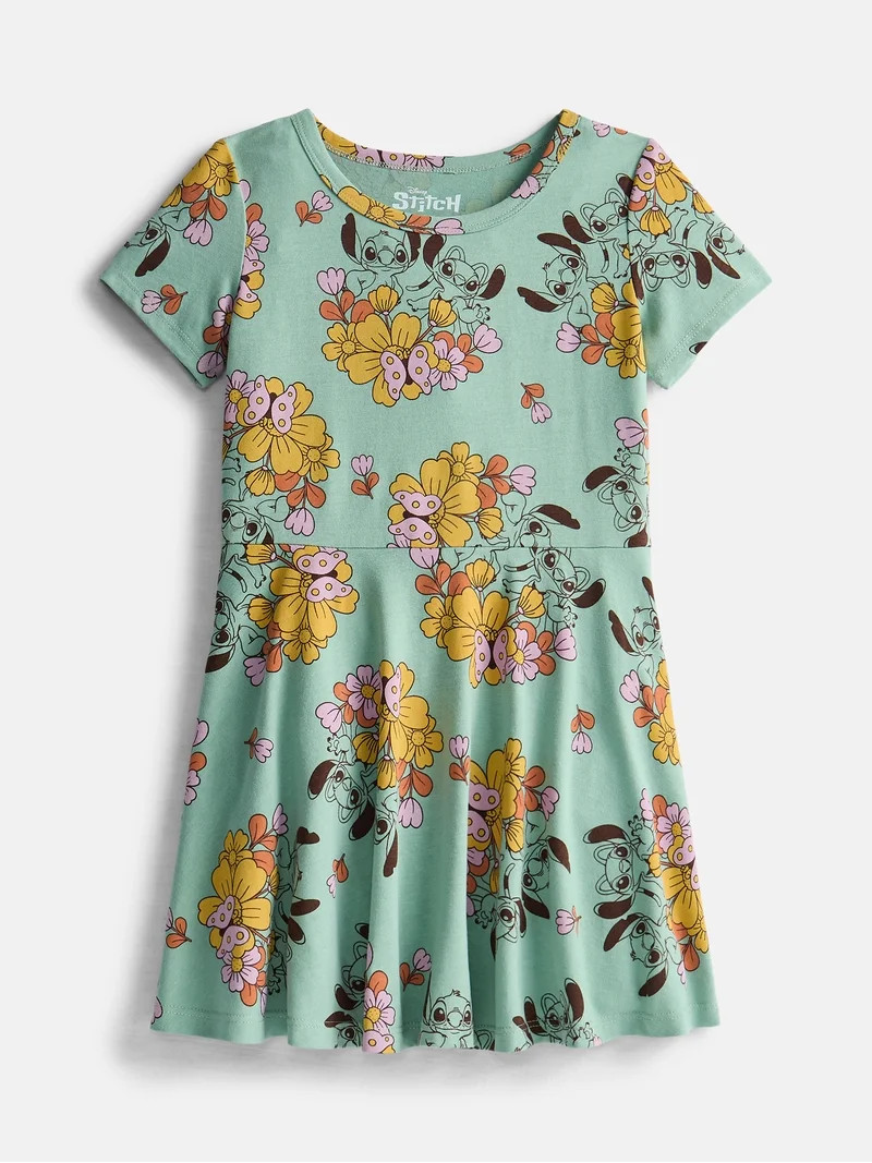 Stitch Girls Print Skater Dress with Short Sleeves, Sizes 4-12 | Walmart (US)