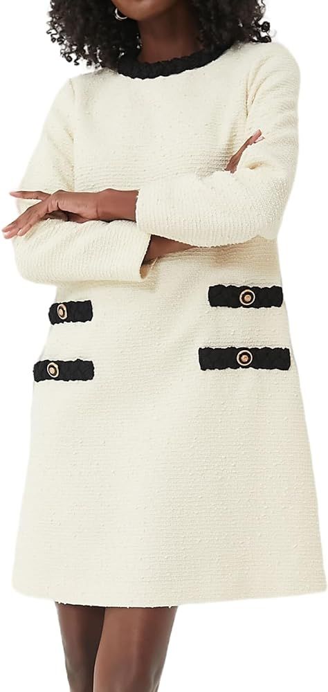 Womens Tweed Jackie Dress Elegant Crew Neck Long Sleeve Casual A-line Mini Dress | Amazon (US)