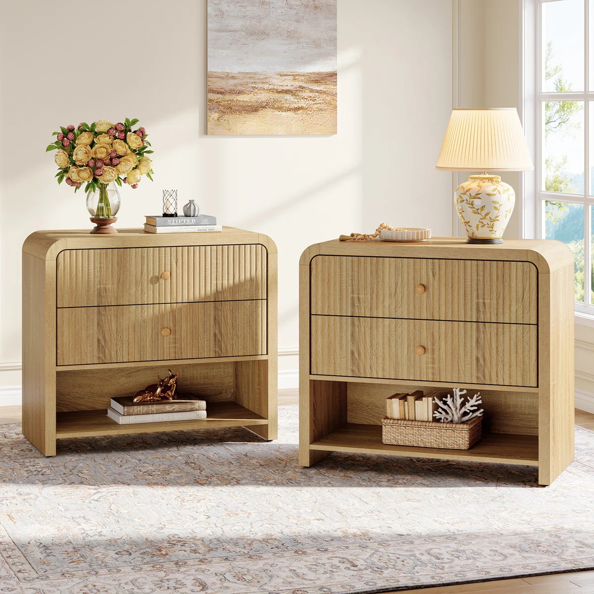 Oversized Nightstand with 2 Drawers & Shelves, 31.5" Large Bedside Table | Wayfair North America