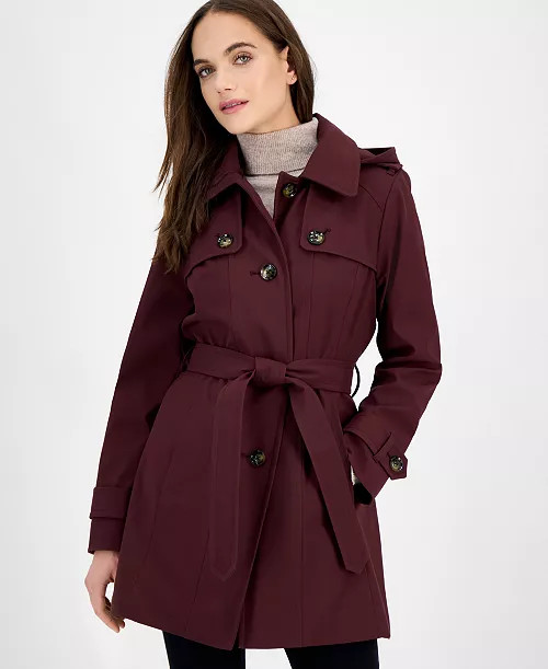 Women's Hooded Belted Zip-Front Raincoat | Macy's