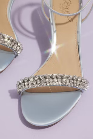 Satin Ankle Wrap Kitten Heels with Crystal Strap | Davids Bridal