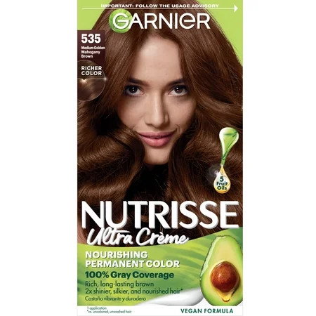 Garnier Nutrisse Nourishing Adult Hair Color Creme, 535 Medium Gold Mahogany Brown | Walmart (US)
