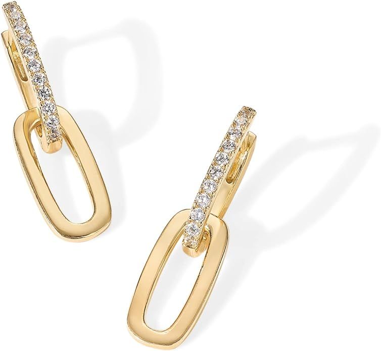 PAVOI 14K Gold Convertible Link Earrings for Women | Paperclip Link Chain Earrings | Drop Dangle ... | Amazon (US)