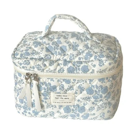 TOOYFUL Floral Cosmetic Bag Aesthetic Makeup Bag with Handle Cotton Toiletry Organizer Bag Travel Quilted Makeup Bag for Women Family | Walmart (US)