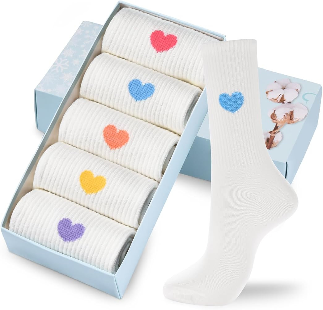 Corlap Women's Crew Calf Cotton Socks Long Fun Cute Heart Soft Dress Socks,Above Ankle High Casua... | Amazon (US)