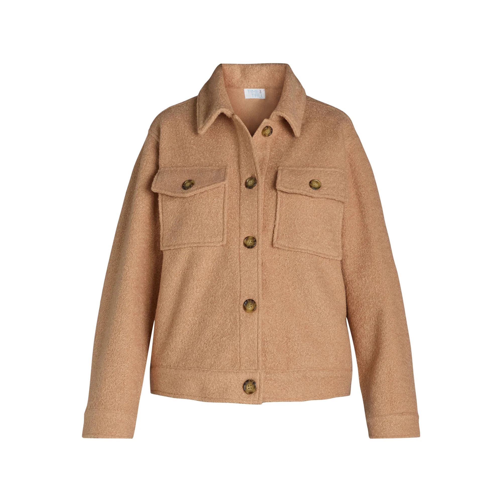 Time and Tru Women's Cropped Boucle Button Down Shacket, Sizes XS–XXXL | Walmart (US)