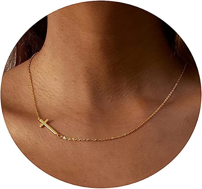 Tasiso Cross Necklace for Women 14K Gold Plated Dainty Layered Cross Paperclip Chain Choker Neckl... | Amazon (US)