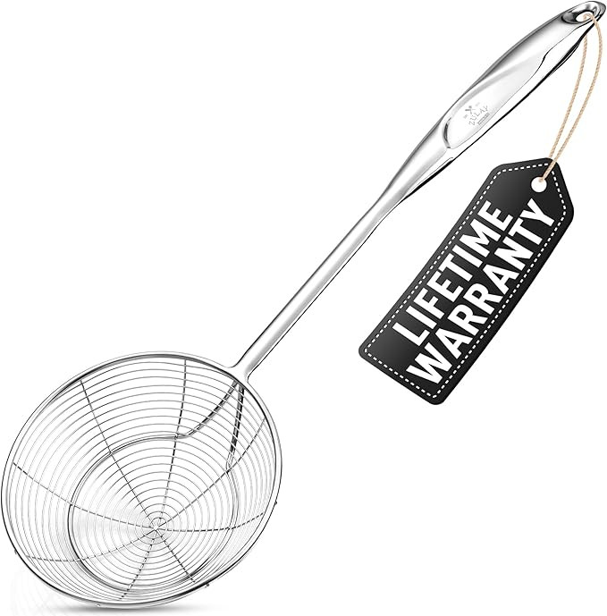 Zulay Kitchen Premium Stainless Steel Skimmer Strainer Ladle - 15” Large Straining Spoon for Fr... | Amazon (US)