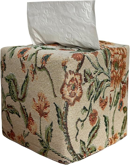 Fabric Tissue Box Cover, Square Yellow Flower Pattern, Decorative Home Tissue Holder for Living R... | Amazon (US)