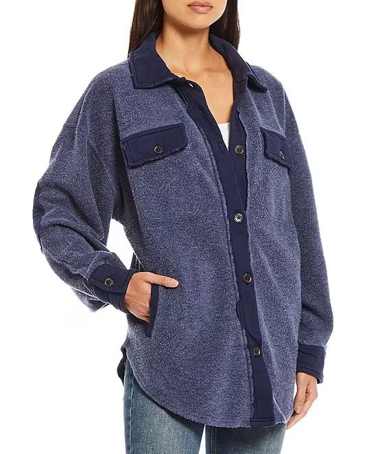 Free PeopleRuby Heavy Knit Button Front Point Collar Oversized Statement Shirt Jacket | Dillards
