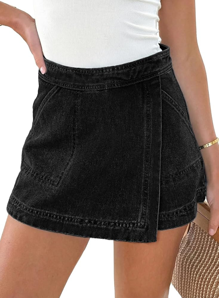 Sidefeel Skorts Skirts for Women Denim Mini Skirt Casual Summer High Waisted Jean Shorts Stretchy | Amazon (US)