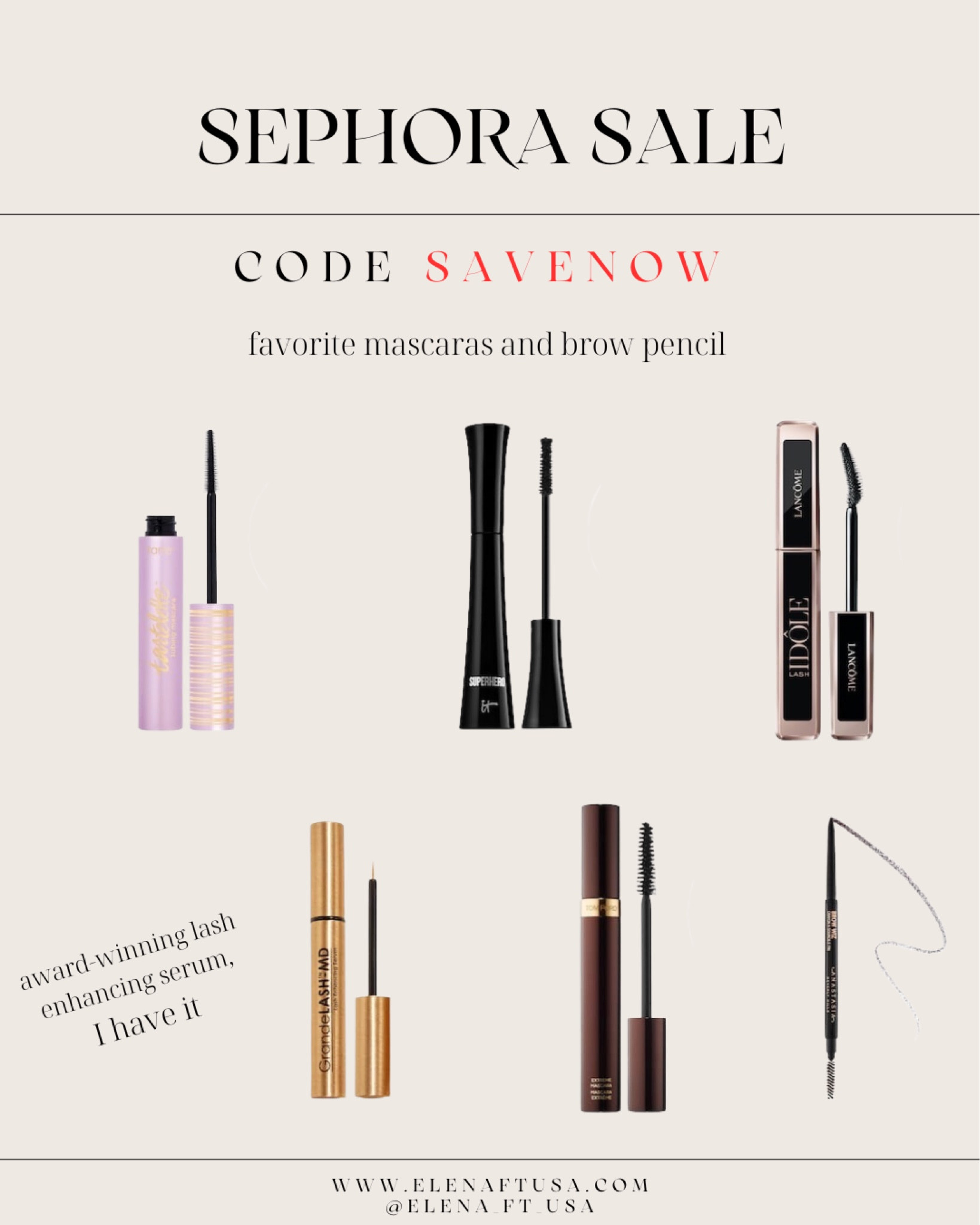 Sephora sale!!!y favorite mascaras, lash enhancing serum, brow pencil, Tarte mascara, it Cosmetics mascara, Lancôme mascara, Tom Ford mascara 

#LTKsalealert #LTKbeauty #LTKBeautySale