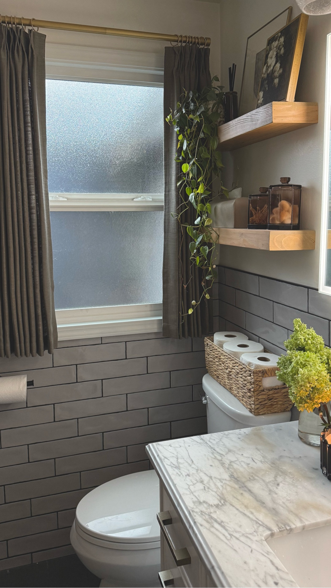 Yes curtains can go in a bathroom too!! 

I have been been looking for the right way to make this window to standout out and these custom curtains from @homerilla_official did the trick 

And through this month you can receive 17% off using my code TAPO17 at checkout 🫶🏼

Curtain Details:
Lille Linen Collection 
Color: Sephia Ebony 
Style: French pinch pleat
Memory Trained: Yes
Blackout lining: No
Dimensions: 40” W x 46” L

#LTKStyleTip #LTKHome